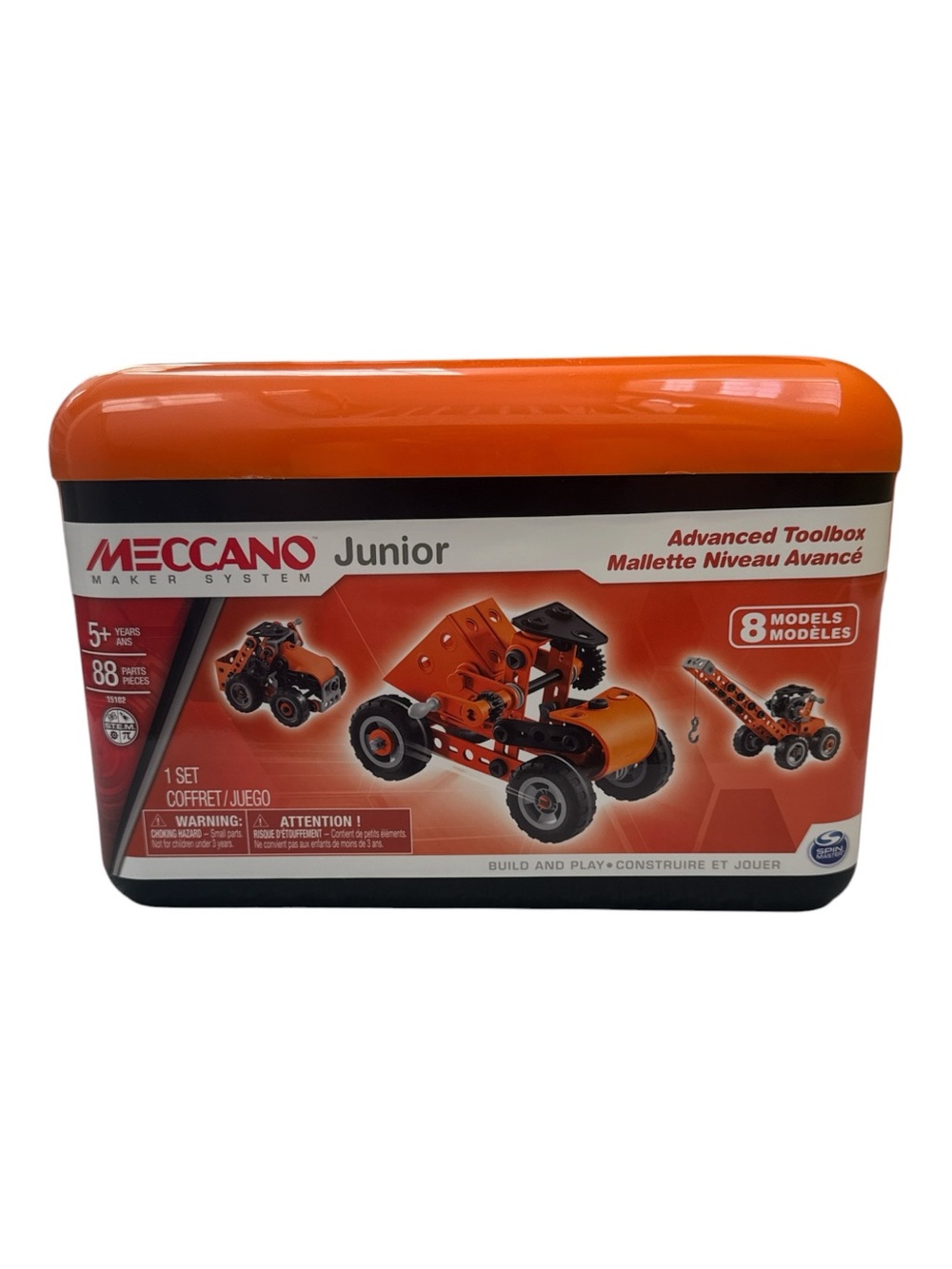 Meccano Junior Advanced Toolbox 88 Piece 8 Model STEM Building Set NWT